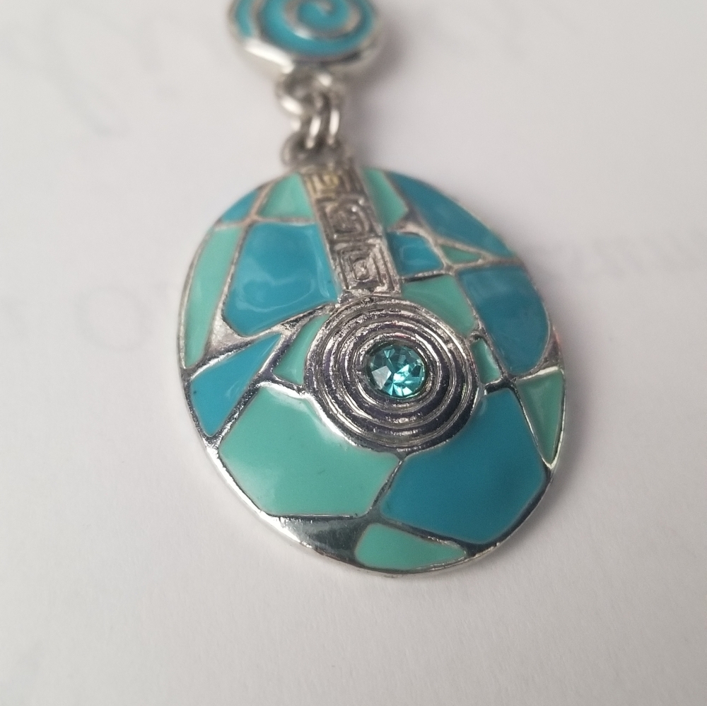 Teal stainglass-like necklace and earring set